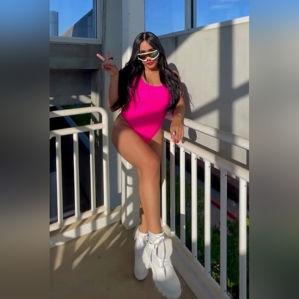 Hot Pink Kepblom High Cut One‎ Piece Swimsuit Thong Swimsuits Sexy Bodysuit S